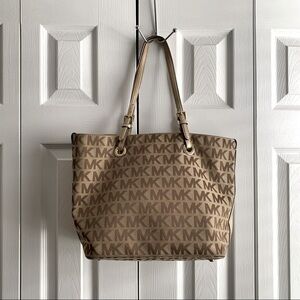 Michael Kors Jet Set Monogram Logo Canvas Tote Bag